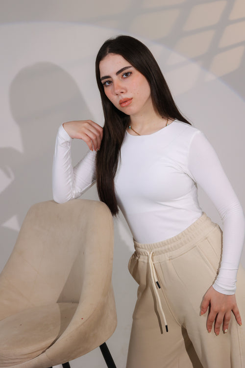 OTY Essential Ribbed LongSleeve Top-White